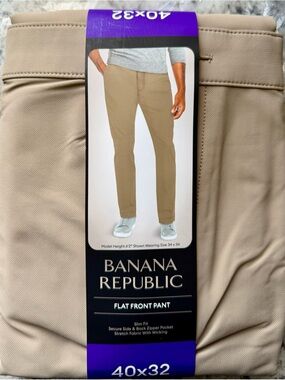 Banana Republic Men’s Flat Front Stretch Chinos in Khaki Tan 40x32 NWT